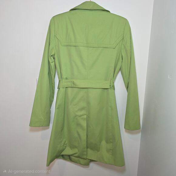 Jones New York Green Trench Rain Coat Double Breasted Belt Tie Size S Lined - Picture 6 of 8